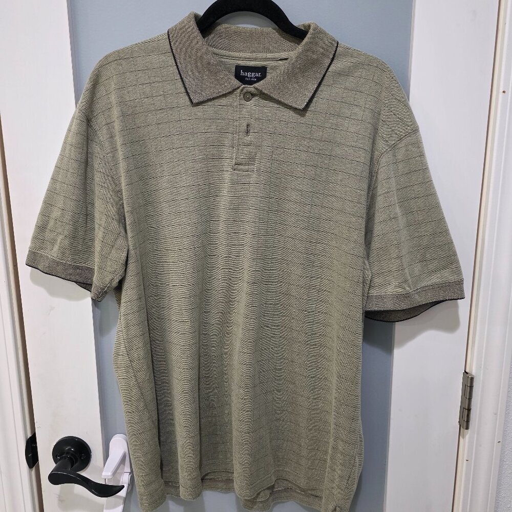 Vintage Haggar Olive Green Textured Polo Shirt – Size M